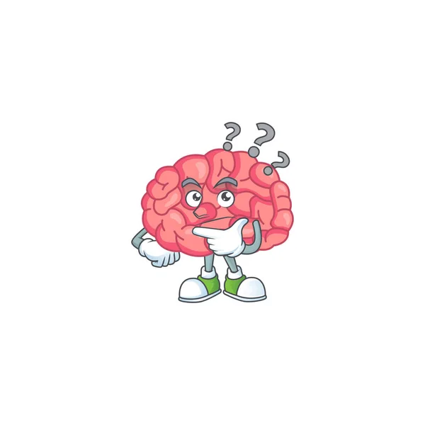 Concepto Diseño Mascota Del Cerebro Que Tiene Gesto Confuso Ilustración — Archivo Imágenes Vectoriales