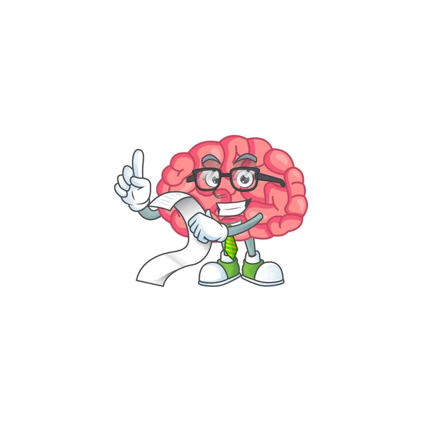 Mascote Desenho Animado Conceito Cérebro Com Lista Menu Ilustração Vetorial —  Vetores de Stock