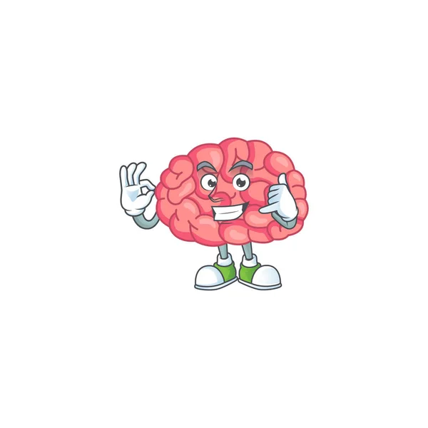 Brain Mascot Cartoon Design Make Call Gesture Vector Illustration — Stock Vector