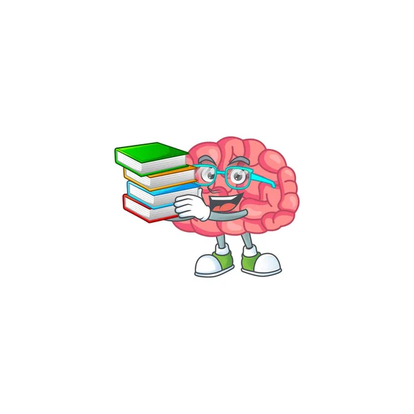 Diseño Mascota Personaje Estudiante Cerebro Con Libro Ilustración Vectorial — Vector de stock
