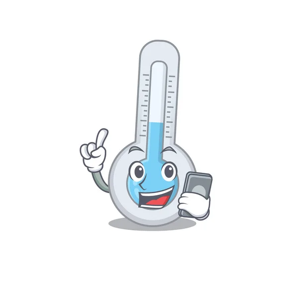電話で話す冷たい温度計漫画のキャラクター — ストックベクタ