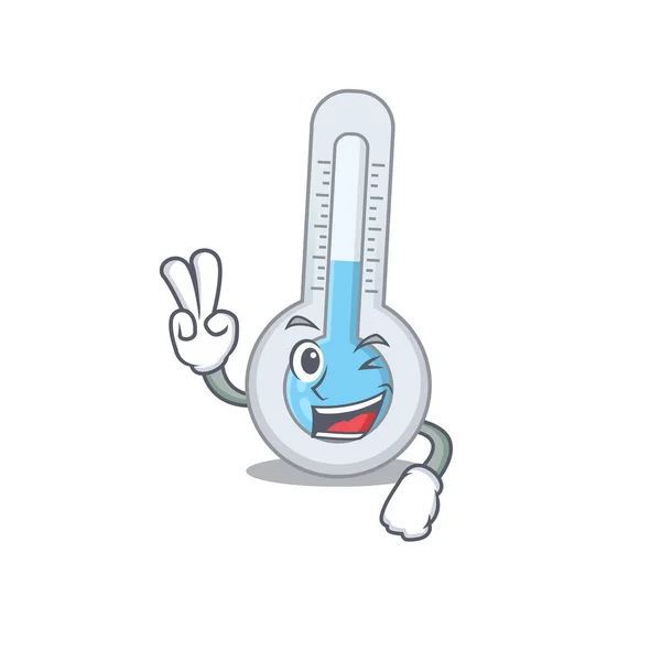 2本の指で幸せな冷たい温度計漫画のデザインコンセプト ベクターイラスト — ストックベクタ