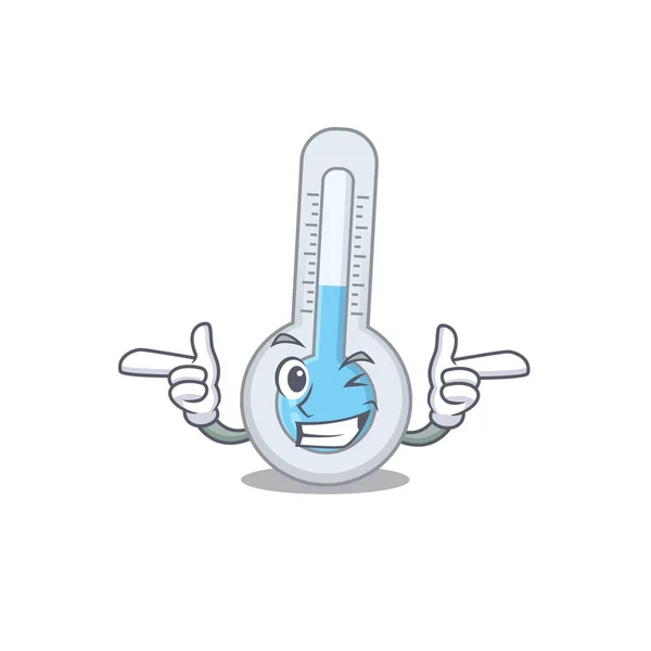 面白いウィンク目で冷たい温度計の漫画のデザインコンセプト ベクターイラスト — ストックベクタ