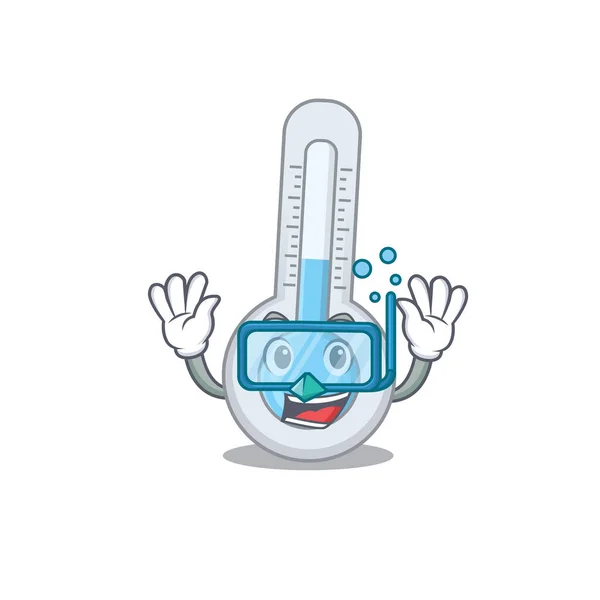 Koude Thermometer Mascotte Ontwerp Concept Met Een Duikbril Vectorillustratie — Stockvector