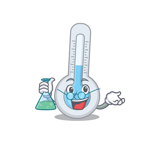 Zimny Termometr Smart Profesor Cartoon Design Style Pracy Rurką Szklaną — Wektor stockowy