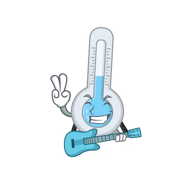 Talentierter Musiker Mit Kaltem Thermometer Cartoon Design Der Eine Gitarre — Stockvektor