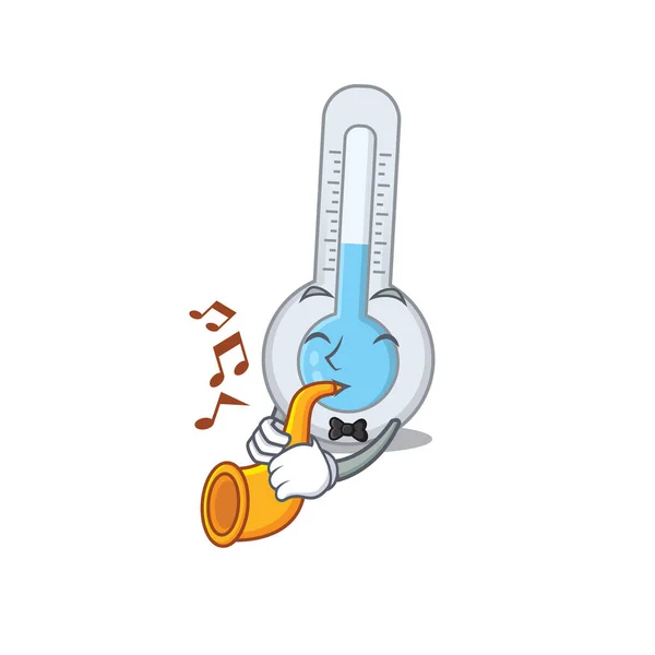 Talentierter Musiker Mit Kaltem Thermometer Cartoon Design Der Eine Trompete — Stockvektor