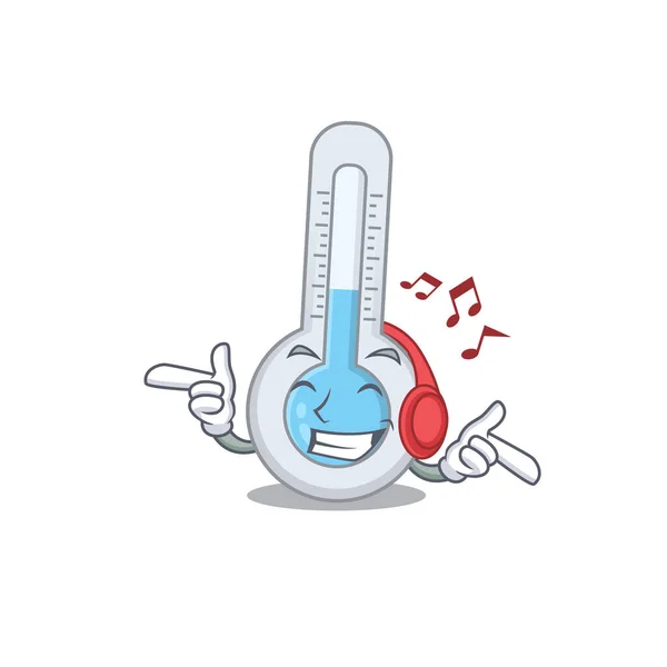 Koude Thermometer Cartoon Ontwerp Concept Luisteren Muziek Vectorillustratie — Stockvector
