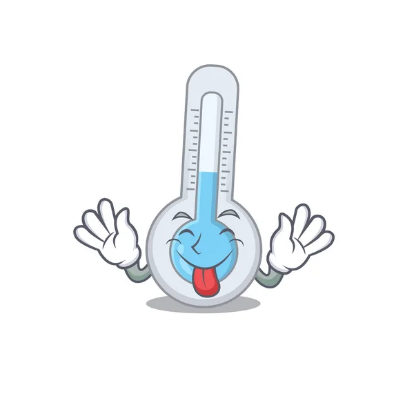 Een Amusant Gezicht Koude Thermometer Cartoon Ontwerp Met Tong Uit — Stockvector