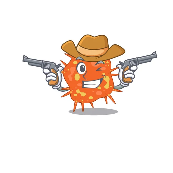 Lindo vaquero guapo de burkholderia mallei personaje de dibujos animados con armas — Vector de stock