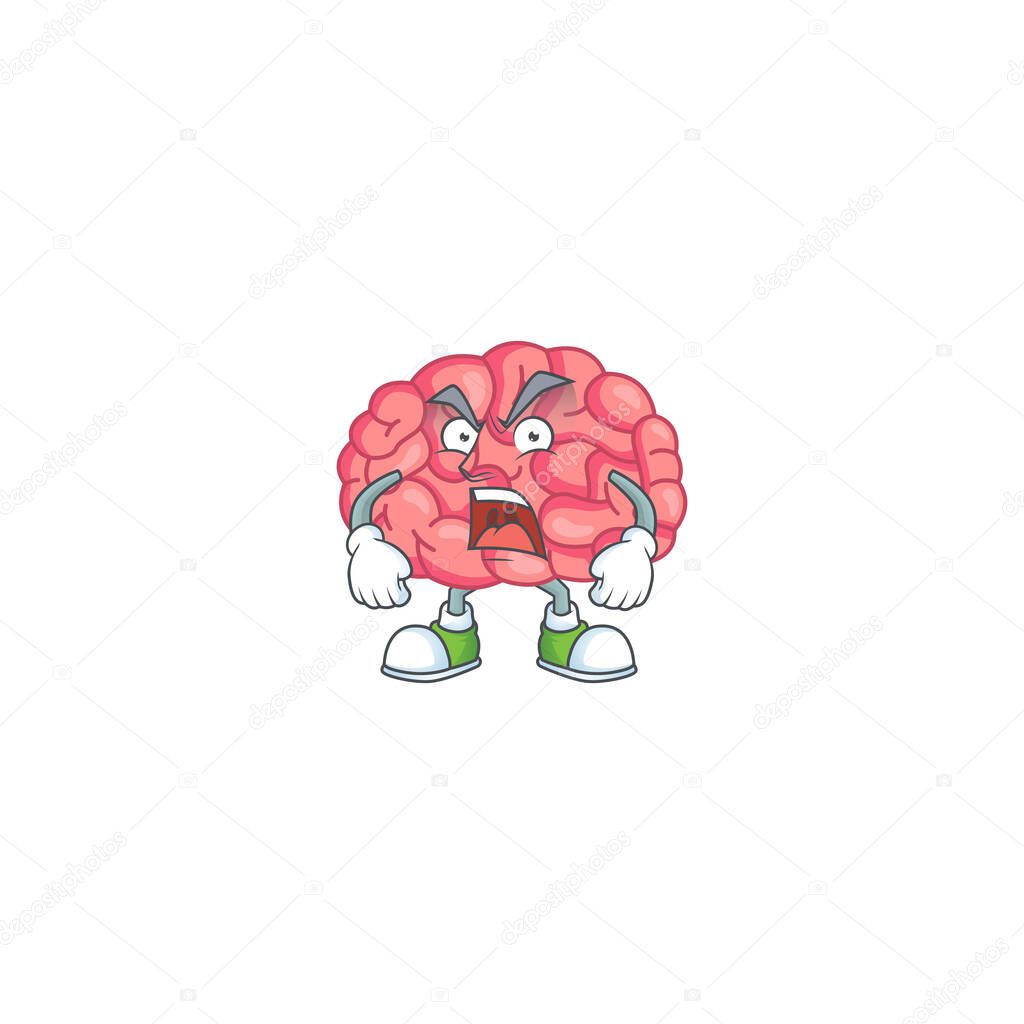 Brain cartoon character design with mad face. Vector illustration