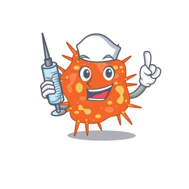 Şırıngalı Burkholderia Mallei maskot tasarımının hoş bir hemşiresi.