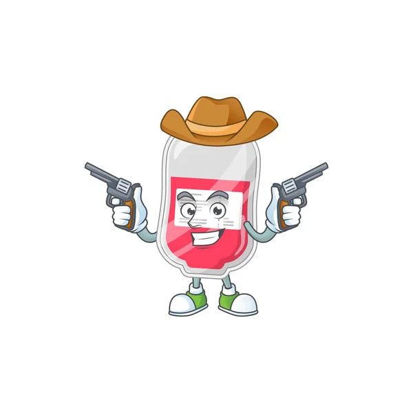 Personagem Desenho Animado Cowboy Saco Sangue Segurando Armas Ilustração Vetorial —  Vetores de Stock