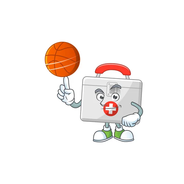 Une Trousse Premiers Soins Athlétique Style Dessin Animé Jouant Basket — Image vectorielle