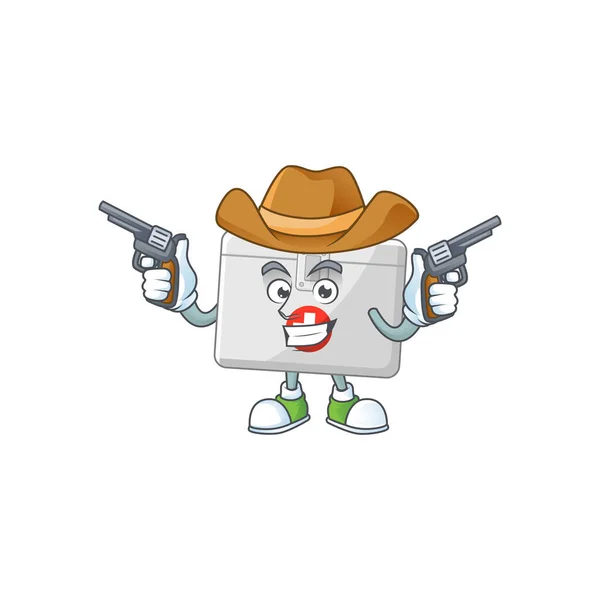 Personagem Desenho Animado Cowboy Kit Primeiros Socorros Segurando Armas Ilustração — Vetor de Stock