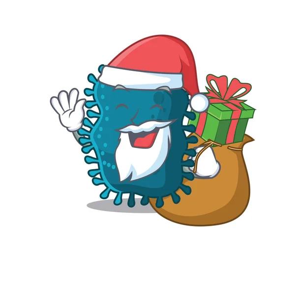 Cartoon-Design von clostridium Santa mit Weihnachtsgeschenk — Stockvektor