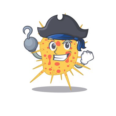 Mycobacterium kansasii çizgi film tasarımı stili. Kanca elli ve şapkalı bir Korsan.