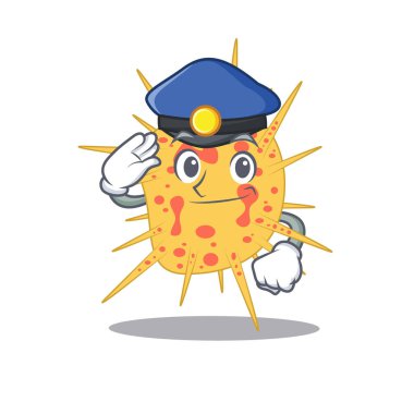 Polis memuru maskot tasarımı Mycobacterium Kansasii şapka takıyor.