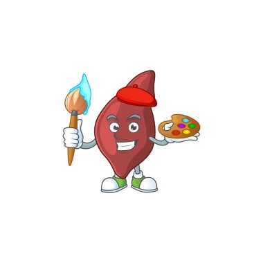 Bir fırçayla karaciğer çizgi film karakteri ressamı