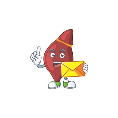 Şirin yüz karaciğer maskotu tasarımı Kahverengi zarf getir