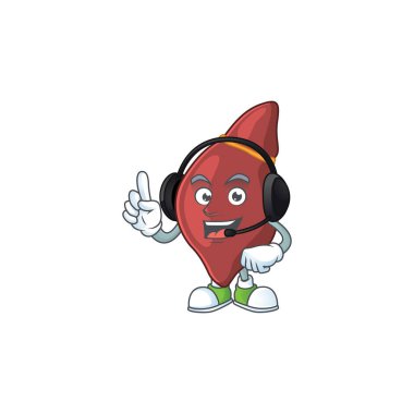 Kulaklıkla konuşan karaciğer çizgi film karakteri.