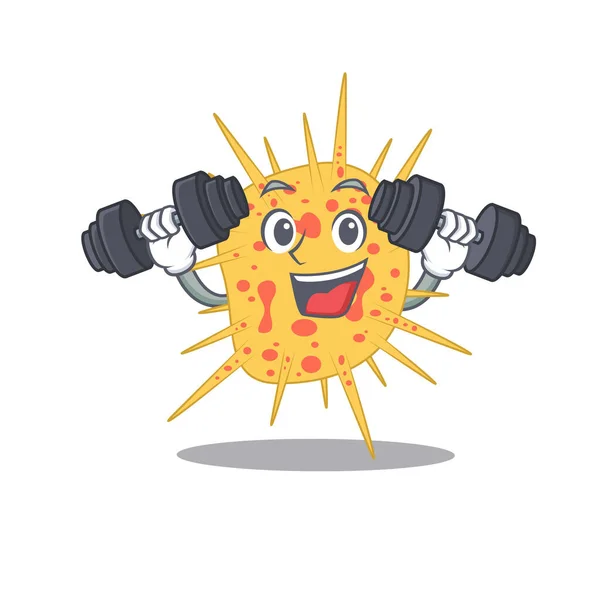 Design de mascote de sorrir Exercício de fitness mycobacterium kansasii levantar sinos — Vetor de Stock