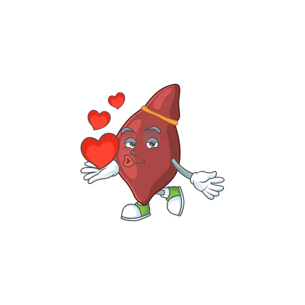 Un disegno del fumetto adorabile del fegato che tiene il cuore — Vettoriale Stock