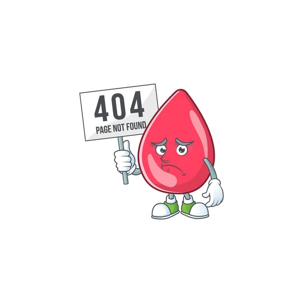 Wajah sedih karakter kartun darah merah mengangkat 404 papan - Stok Vektor