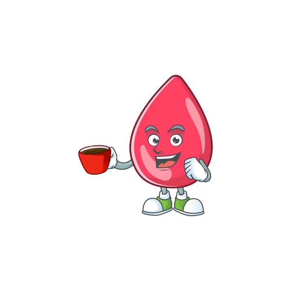 Obrázek kreslený postava červené krve s šálkem kávy — Stockový vektor