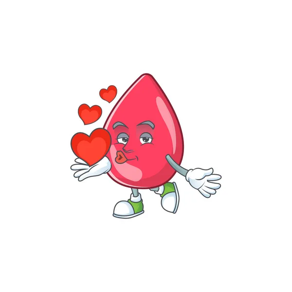 Un disegno cartone animato adorabile di sangue rosso che tiene il cuore — Vettoriale Stock