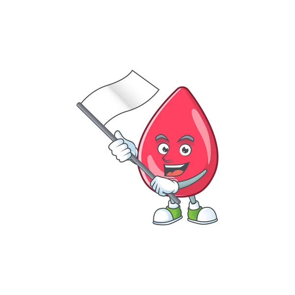 Roztomilý kreslený postava červené krve drží bílou vlajku — Stockový vektor