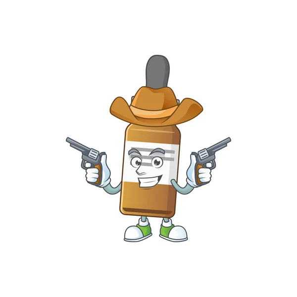 A cowboy cartoon character of liquid bottle holding guns — Stock Vector