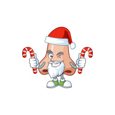 Burnu havada Noel Baba karakteri şeker yiyor.