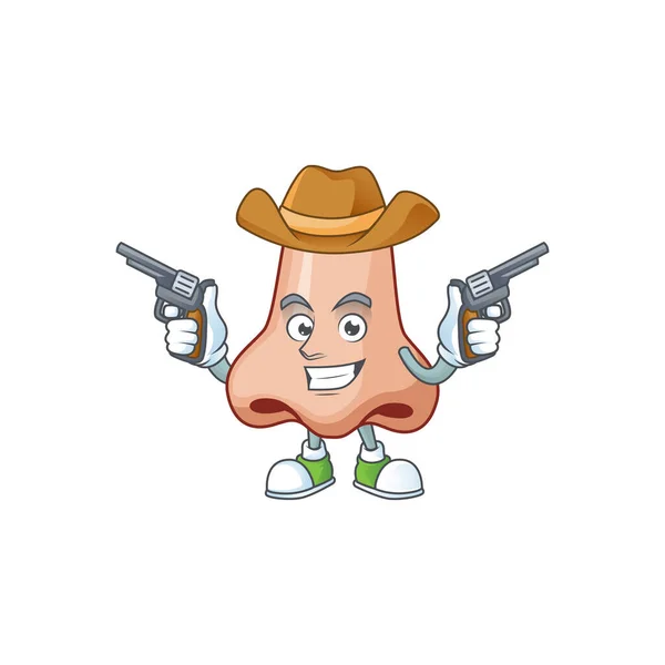 Een cowboy cartoon karakter van de neus holding geweren — Stockvector