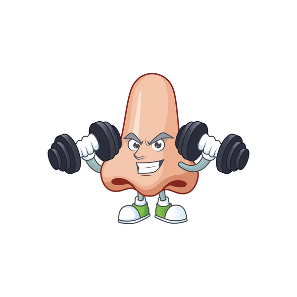 Fitness testmozgás orrkarikatúra karakter segítségével Barbells — Stock Vector