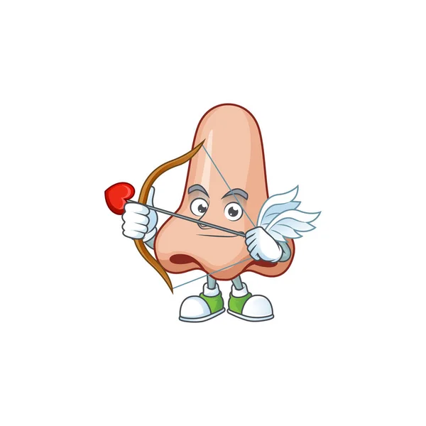 Charmante image du nez Concept de mascotte de Cupidon avec flèche et ailes — Image vectorielle