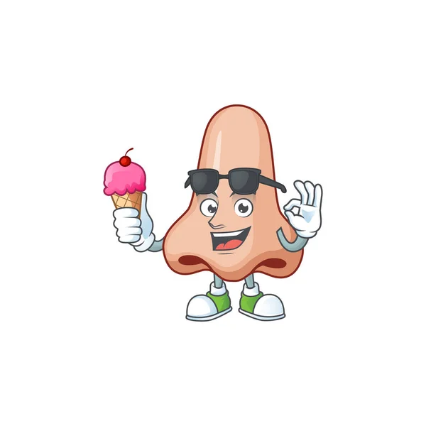 Carino personaggio dei cartoni animati naso godendo di un gelato — Vettoriale Stock