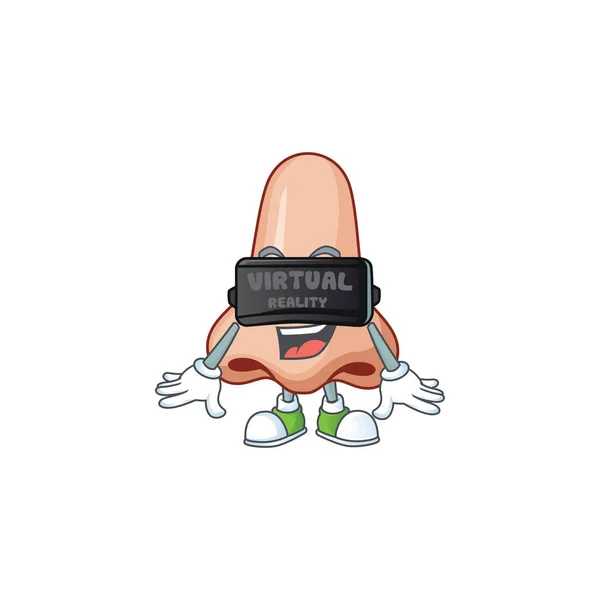Kreskówka maskotka nosa korzystających z gry z Virtual reality headset — Wektor stockowy