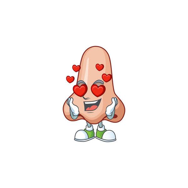 Charming nose cartoon character with a falling in love face