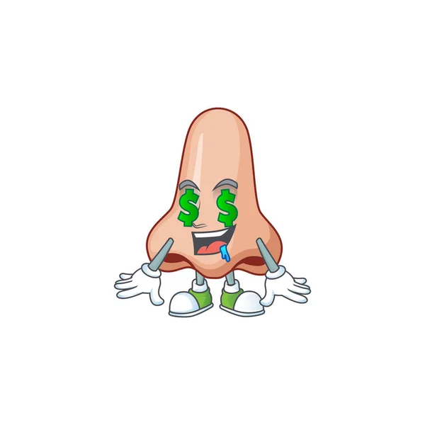 Mascotte style de personnage de nez riche avec des yeux d'argent — Image vectorielle