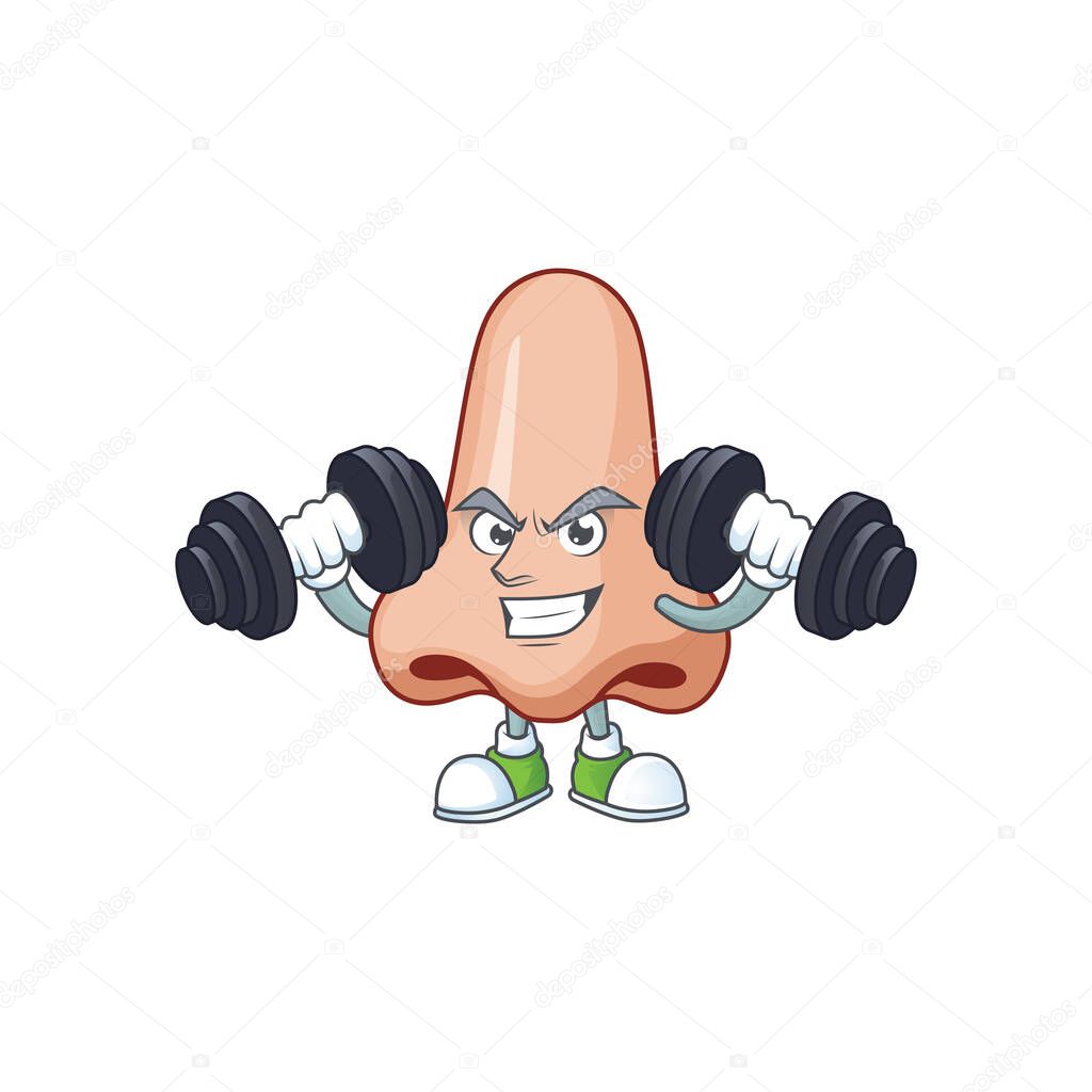 Fitness exercise nose cartoon character using barbells