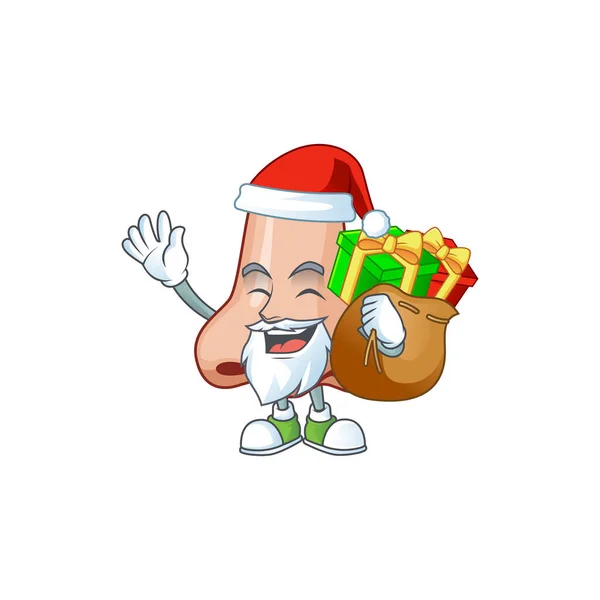 Santa nose Desenho de personagens de desenhos animados com sacos de presentes — Vetor de Stock