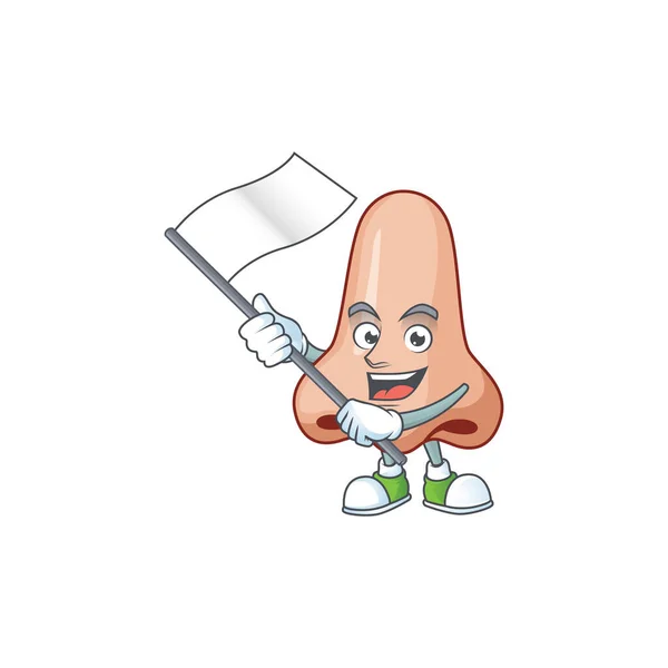 Mignon personnage de dessin animé de nez tenant drapeau blanc — Image vectorielle