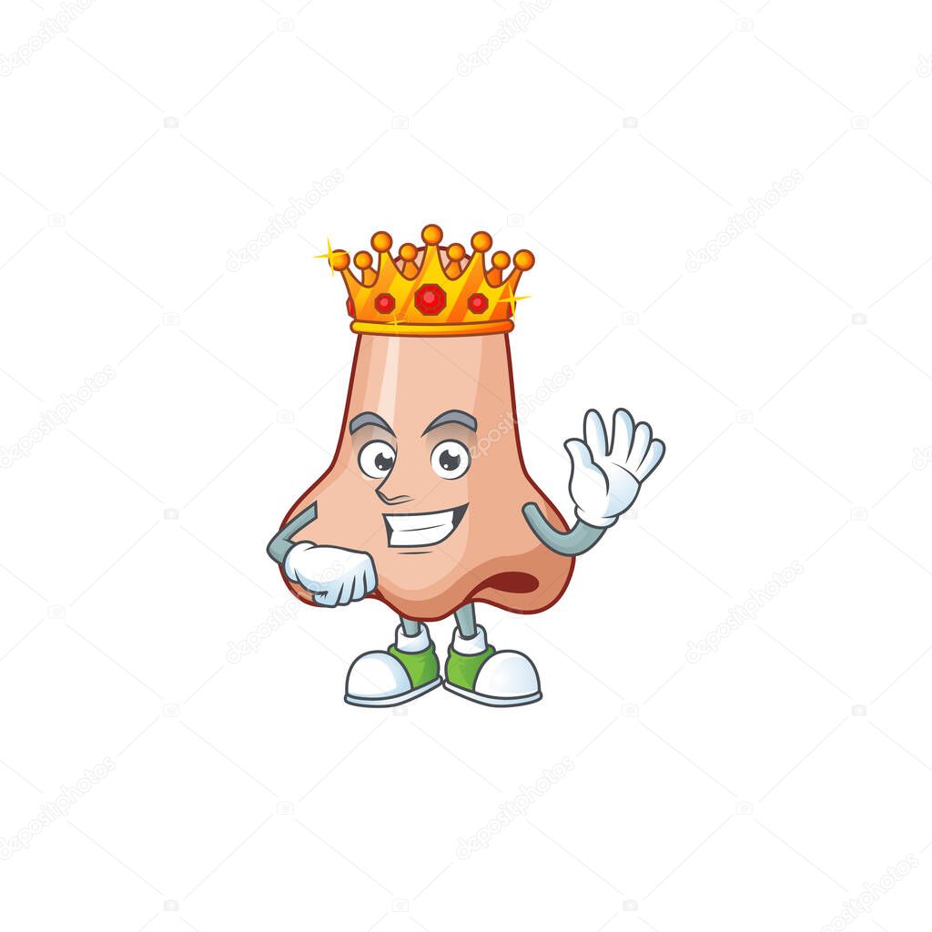 The Charismatic King of nose cartoon character design wearing gold crown