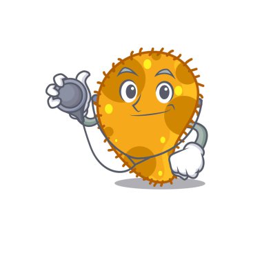 Doktor çizgi filminde aletleri olan psödomonalar. Vektör illüstrasyonu