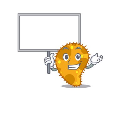 Bir psödomonas maskot tasarımı ikonu bir tahta getirir. Vektör illüstrasyonu