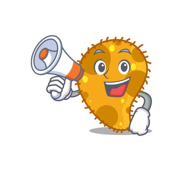 Megafonu olan psödomonas çizgi film karakteri. Vektör illüstrasyonu