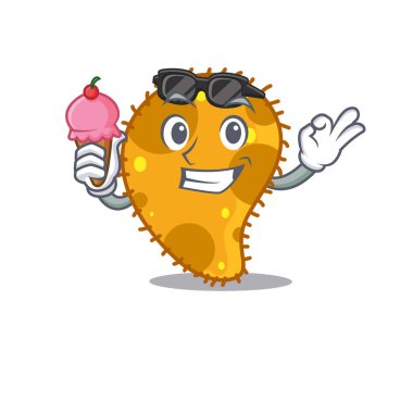 Karikatür tasarımı konsepti. Dondurma yiyen psödomonalar. Vektör illüstrasyonu