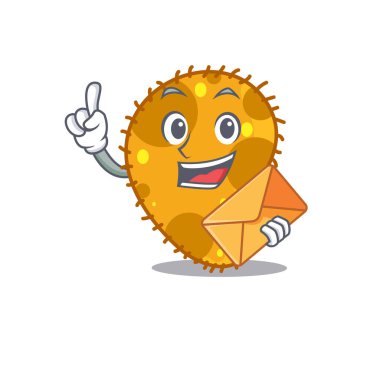 Kahverengi zarflı mutlu psödomonas maskot tasarımı. Vektör illüstrasyonu