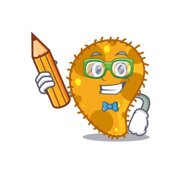 Kalem ve gözlüklü zeki bir öğrenci psödomonas çizgi film karakteri. Vektör illüstrasyonu